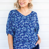 Pretty Please Reversible Top in cherry blossom blue