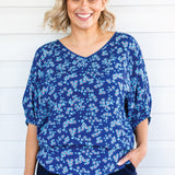 Pretty Please Reversible Top in cherry blossom blue
