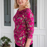 Tallulah Reversible Tee 3/4 sleeve in flights of fancy grape