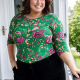 Tallulah Reversible Tee 3/4 sleeve in flights of fancy green