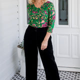 Tallulah Reversible Tee 3/4 sleeve in flights of fancy green