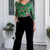 Tallulah Reversible Tee 3/4 sleeve in flights of fancy green