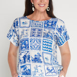 Poppy Top in patchwork blue