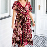 Maiocchi Violet Dress in blossom wine velvet – flattering faux‑wrap evening dress
