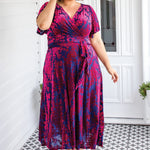 Maiocchi Violet dress in cornflower blue velvet – elegant wrap-style evening dress