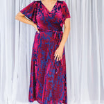 Maiocchi Violet Dress in cornflower velvet – perfect for weddings, parties & special occasions.