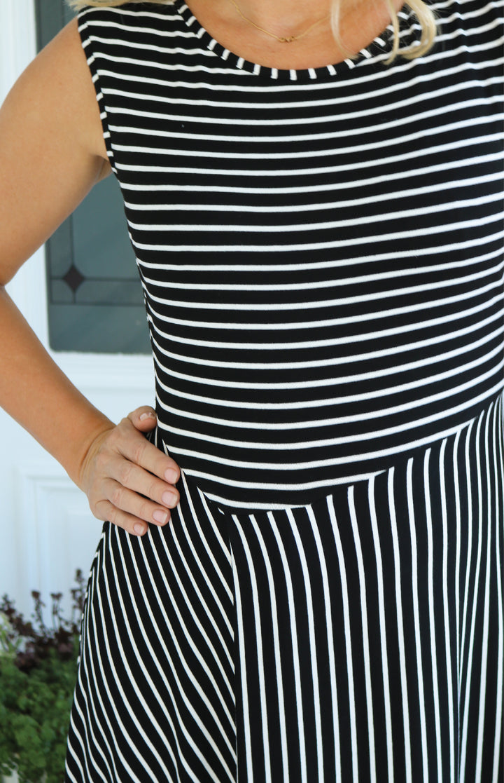 Zoe Dress in black stripes