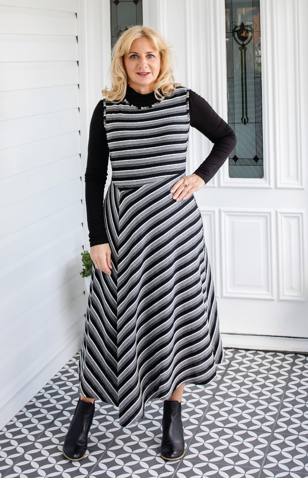 Zoe Dress in winter stripe