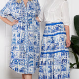 Alison Shirt Dress in patchwork blue