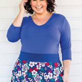 Bamboo Reversible Tee 3/4 sleeve in blue