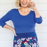 Bamboo Reversible Tee 3/4 sleeve in blue