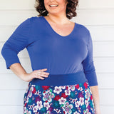 Bamboo Reversible Tee 3/4 sleeve in blue