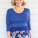 Bamboo Reversible Tee 3/4 sleeve in blue