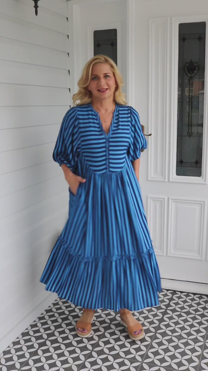 Portofino Midi Dress in wonderstripe blue