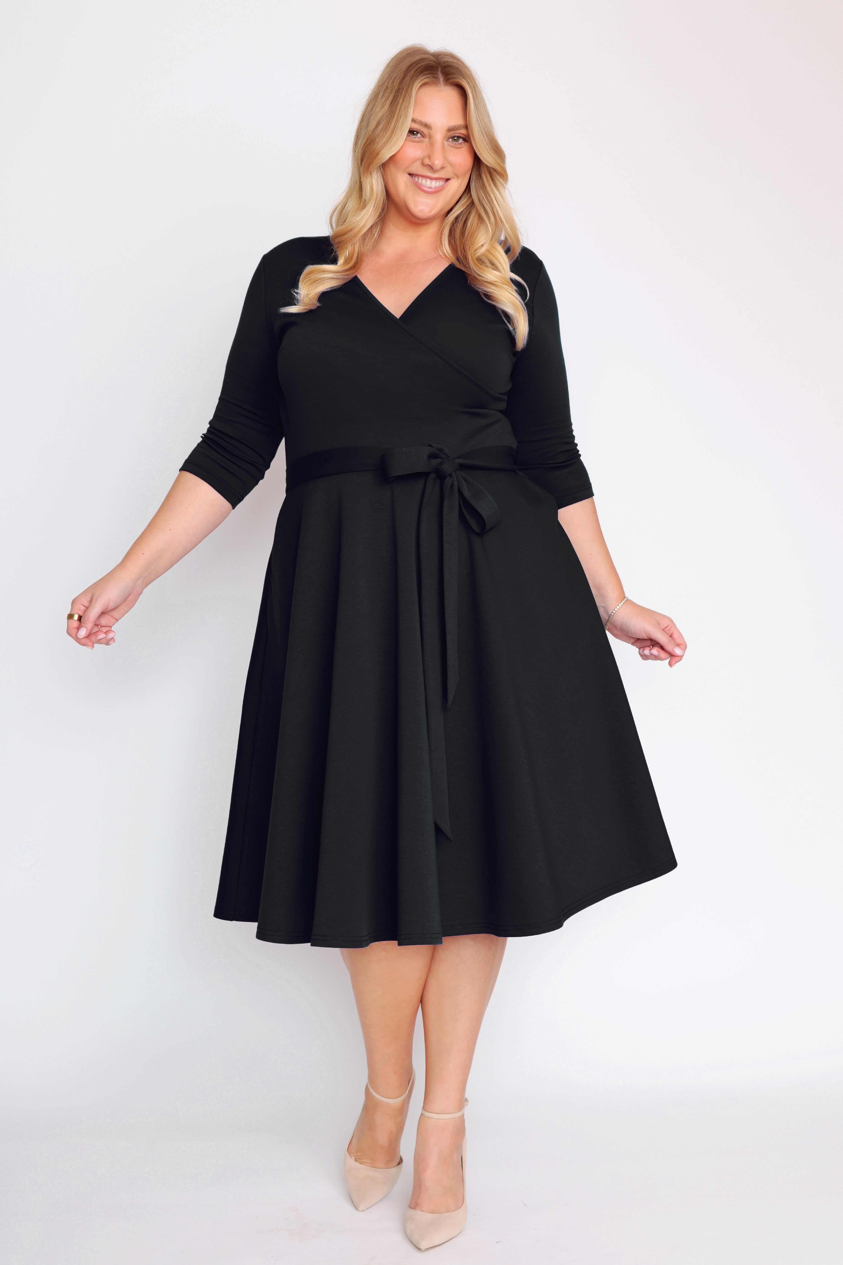 Black Amelia Dress by Maiocchi, ultimate wardrobe staple for work or special events
