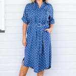 Alison Shirt Dress in Floral Denim by Maiocchi, featuring embroided flowers
