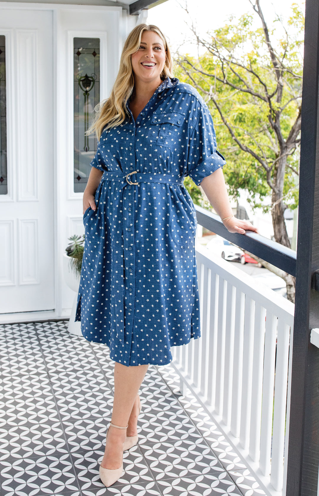 Alison Shirt Dress in floral denim