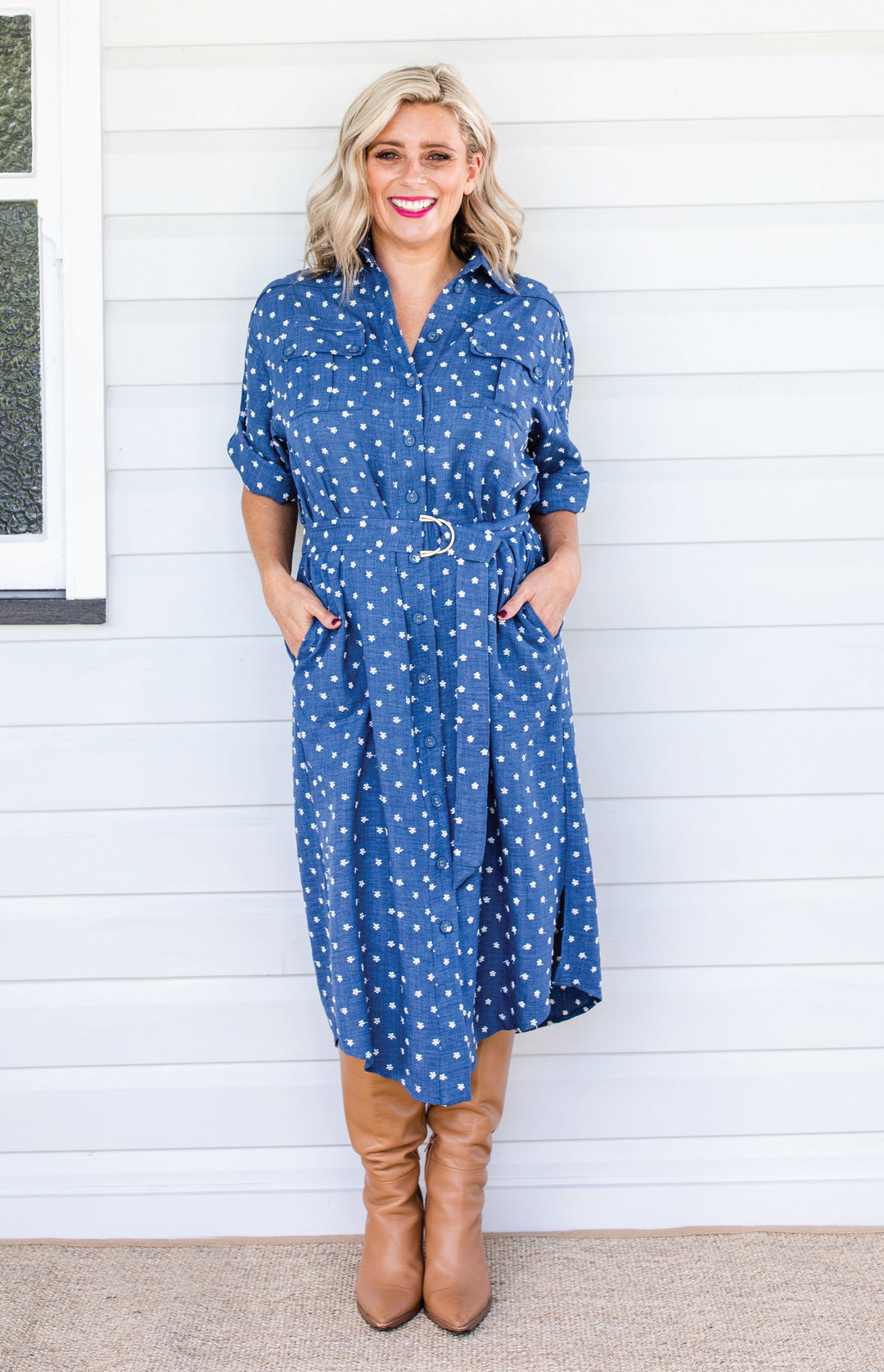 Alison Shirt Dress in floral denim
