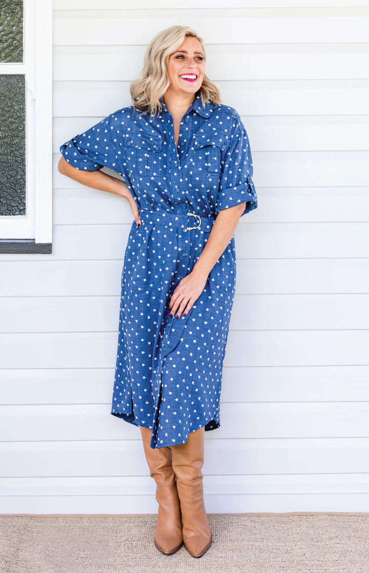 Alison Shirt Dress in floral denim