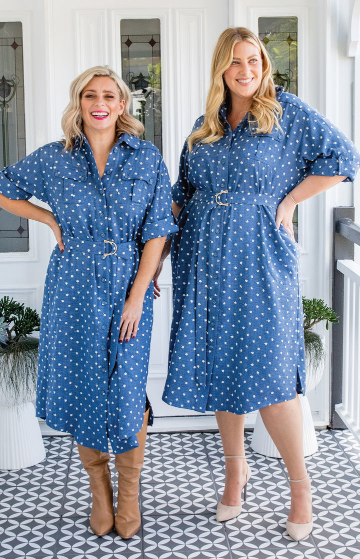 Alison Shirt Dress in floral denim