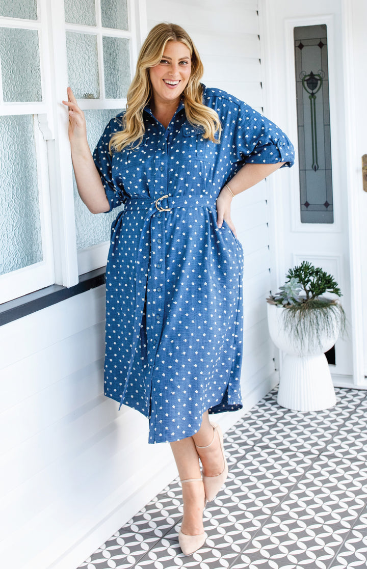 Alison Shirt Dress in floral denim