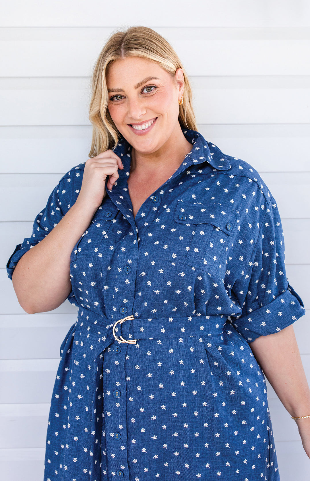 Alison Shirt Dress in floral denim