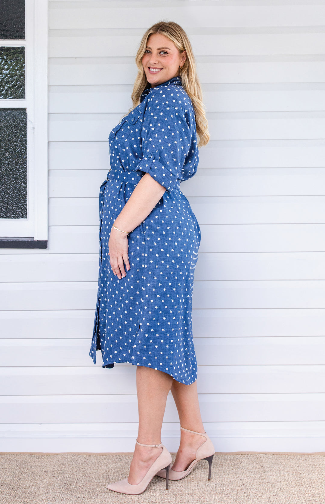 Alison Shirt Dress in floral denim