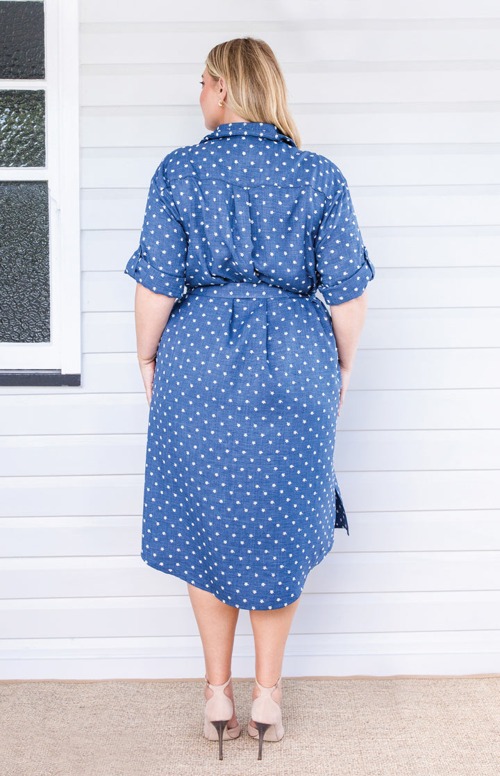 Alison Shirt Dress in floral denim