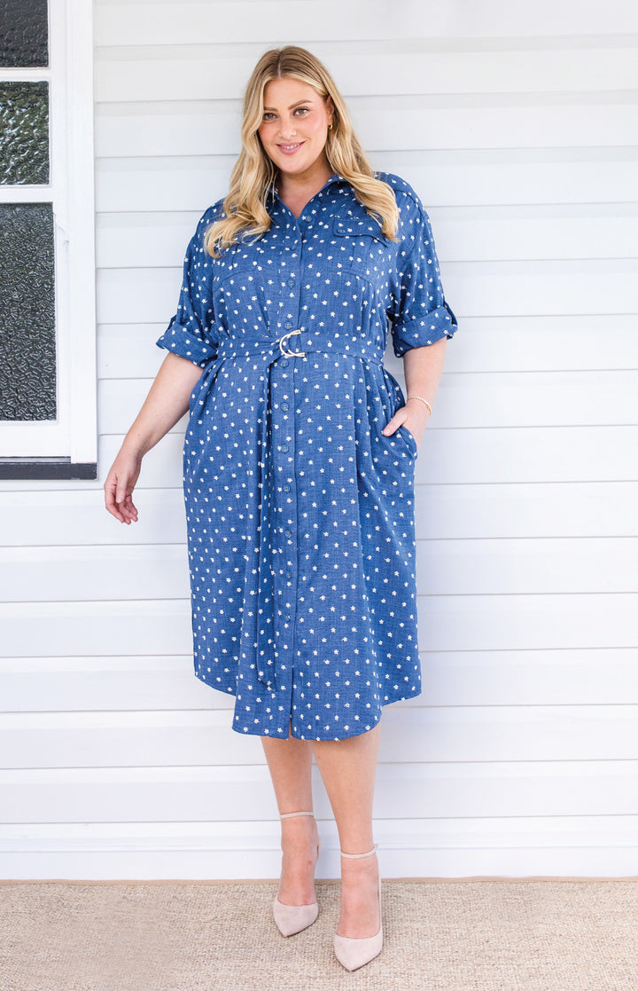 Alison Shirt Dress in floral denim