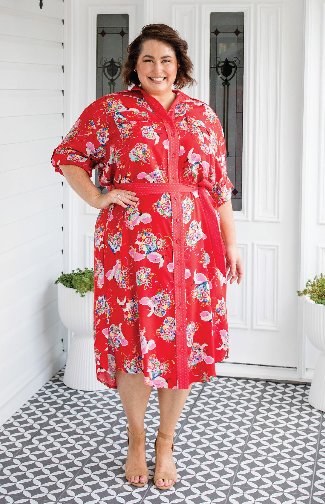 Alison Shirt Dress in happiness red