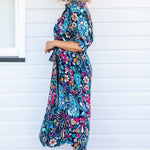 Side view of Alison Shirt Dress in Truly Madly navy – fluid rayon fabric with classic shirt shape