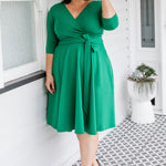 Green ponte Amelia Dress by Maiocchi, with flattering fit & flare shape