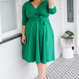 Green ponte Amelia Dress by Maiocchi, with flattering fit & flare shape