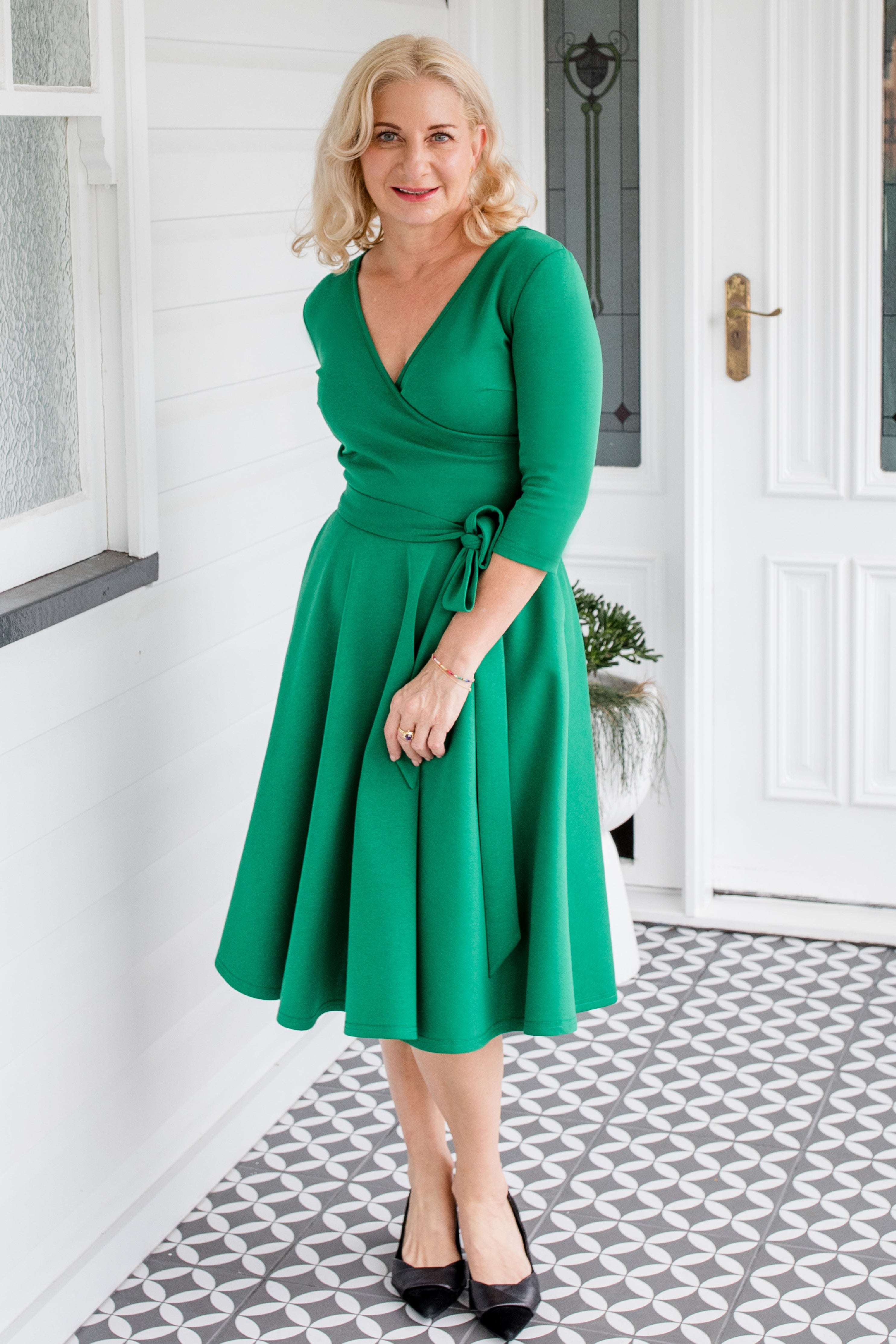 Maiocchi Amelia Dress in Green ponte, classic style