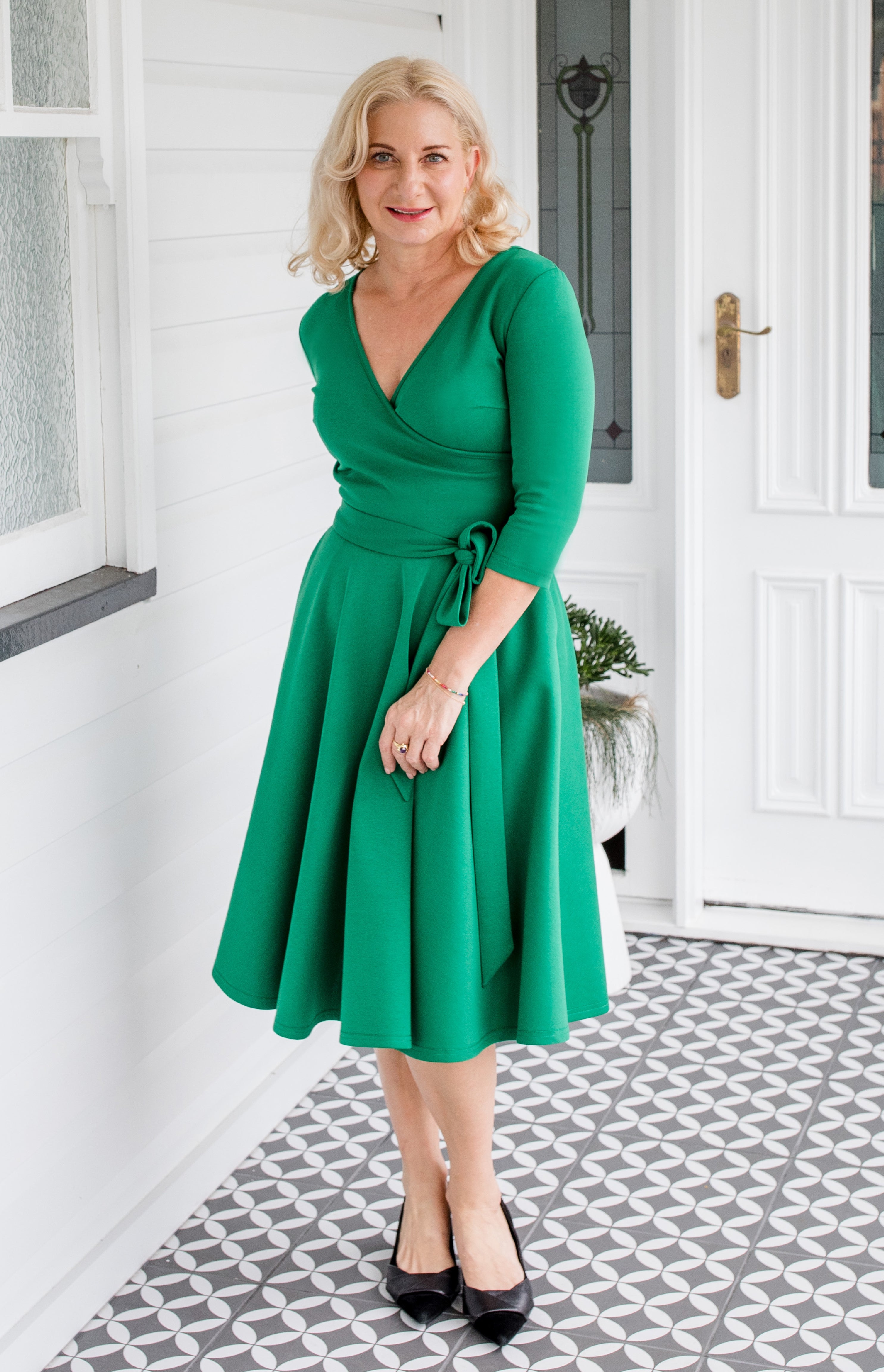Maiocchi Amelia Dress in Green ponte, classic style