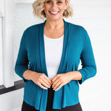 Bella Bamboo Cardie 3/4 sleeve in petrol