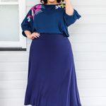 Navy bamboo skirt by Maiocchi – versatile work-to-weekend wardrobe piece
