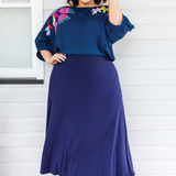 Navy bamboo skirt by Maiocchi – versatile work-to-weekend wardrobe piece