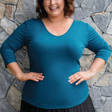 Bamboo Reversible Tee 3/4 sleeve in petrol