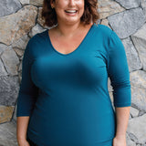 Bamboo Reversible Tee 3/4 sleeve in petrol