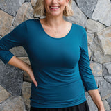 Bamboo Reversible Tee 3/4 sleeve in petrol