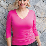 Bamboo Reversible Tee 3/4 sleeve in neon pink