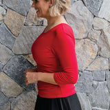 Bamboo Reversible Tee 3/4 sleeve in flame