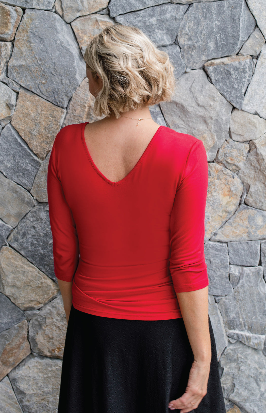 Bamboo Reversible Tee 3/4 sleeve in flame