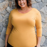 Bamboo Reversible Tee 3/4 sleeve in saffron