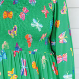 Barbados Midi Dress in social butterfly green