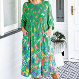 Barbados Midi Dress in social butterfly green