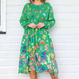 Barbados Midi Dress in social butterfly green