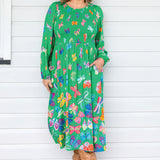 Barbados Midi Dress in social butterfly green