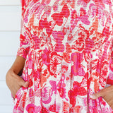 Barbados Mini Dress in fly away melon